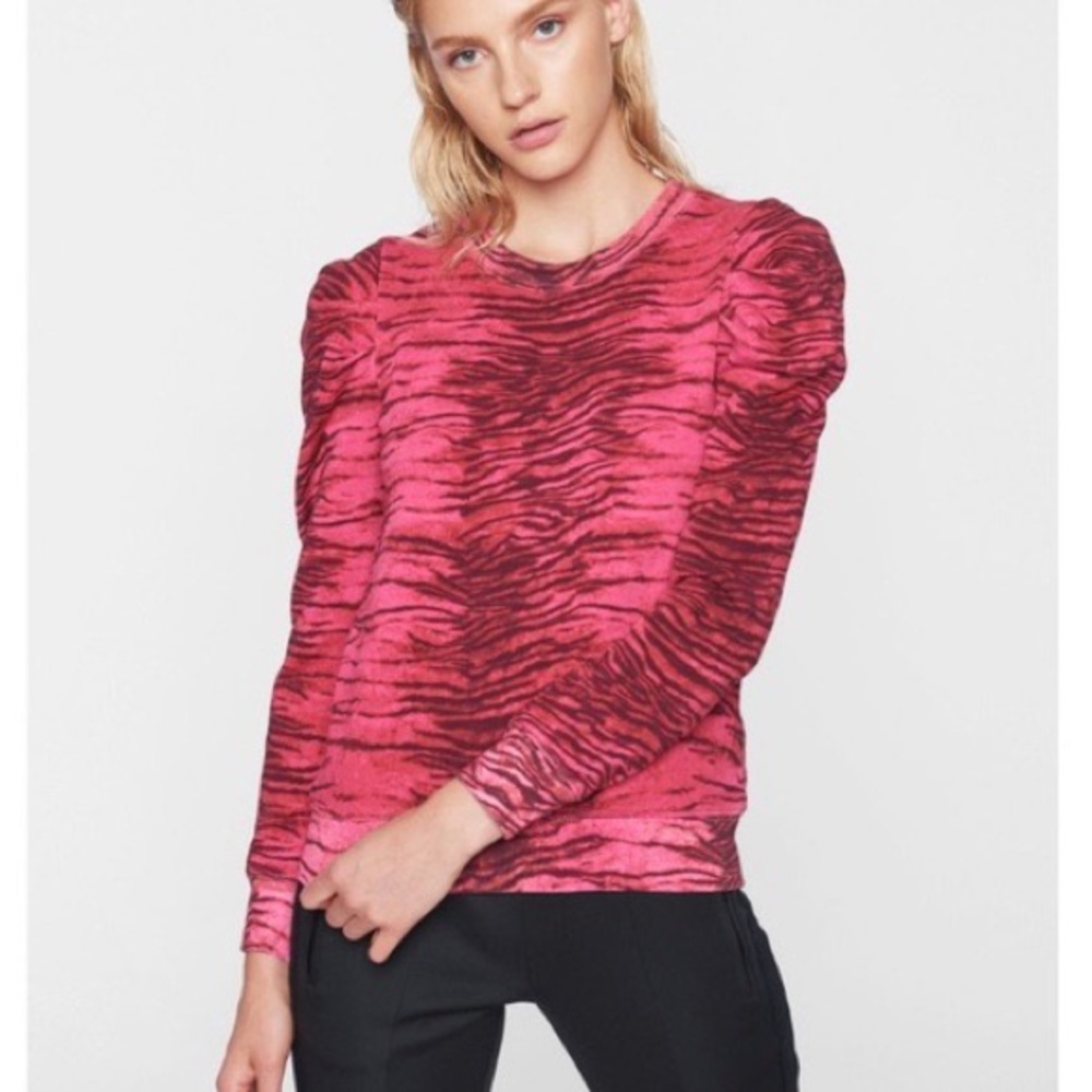 Pam & Gela Pink Tiger Stripe Puff Sleeve Sweatshirt Medium